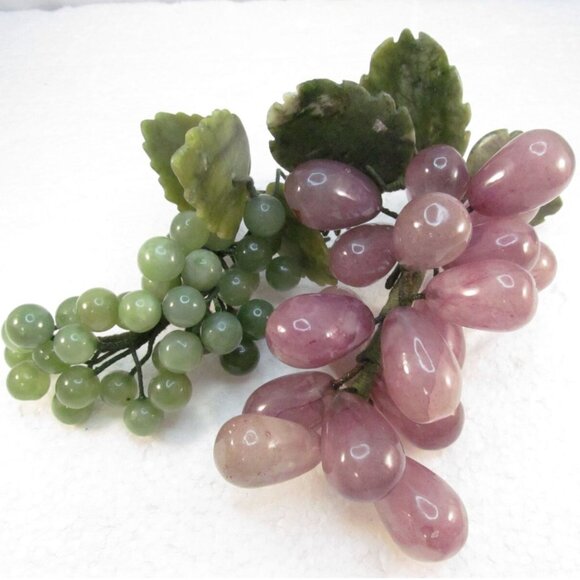 Amethyst and Green Aventurine Stone Grape Clusters with Leaves Set of 2 - Picture 6 of 16